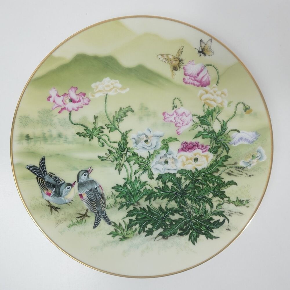 Franklin Porcelain Flower & Bird Mángzhòng Zéng Yǒng 8.5in Gold Rim LE 1981